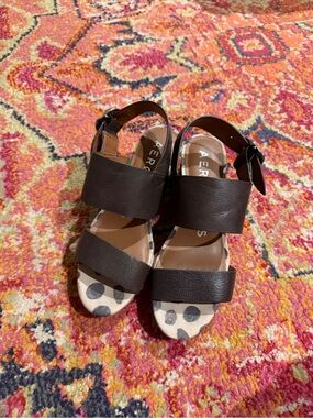 AEROSOLES Dark Brown Two-Strap Sandals with Polka Dot Insole